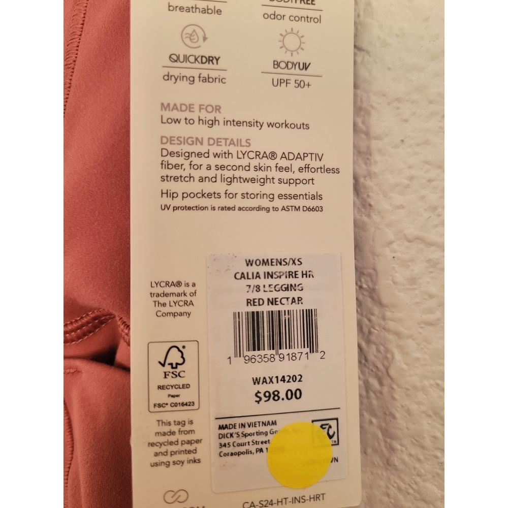 CALIA Women's Inspire High Rise 7/8 Leggings Pink Nectar XS NEW #19 - Picture 5 of 5